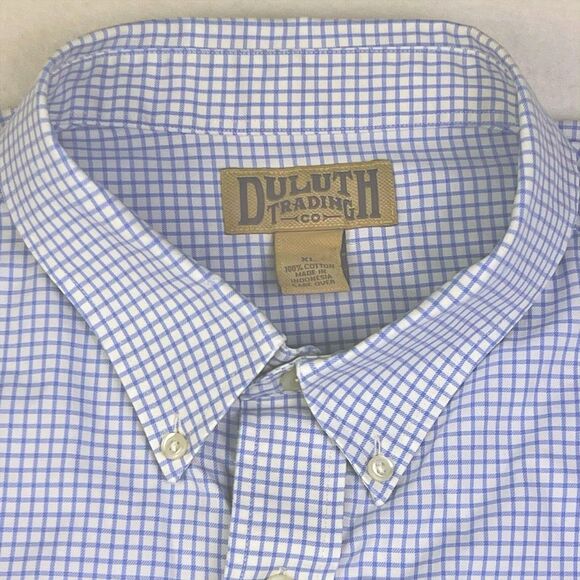 Duluth Trading Button-Down Shirt Men XL Blue Check Casual Cotton Long Sleeve - Picture 5 of 9